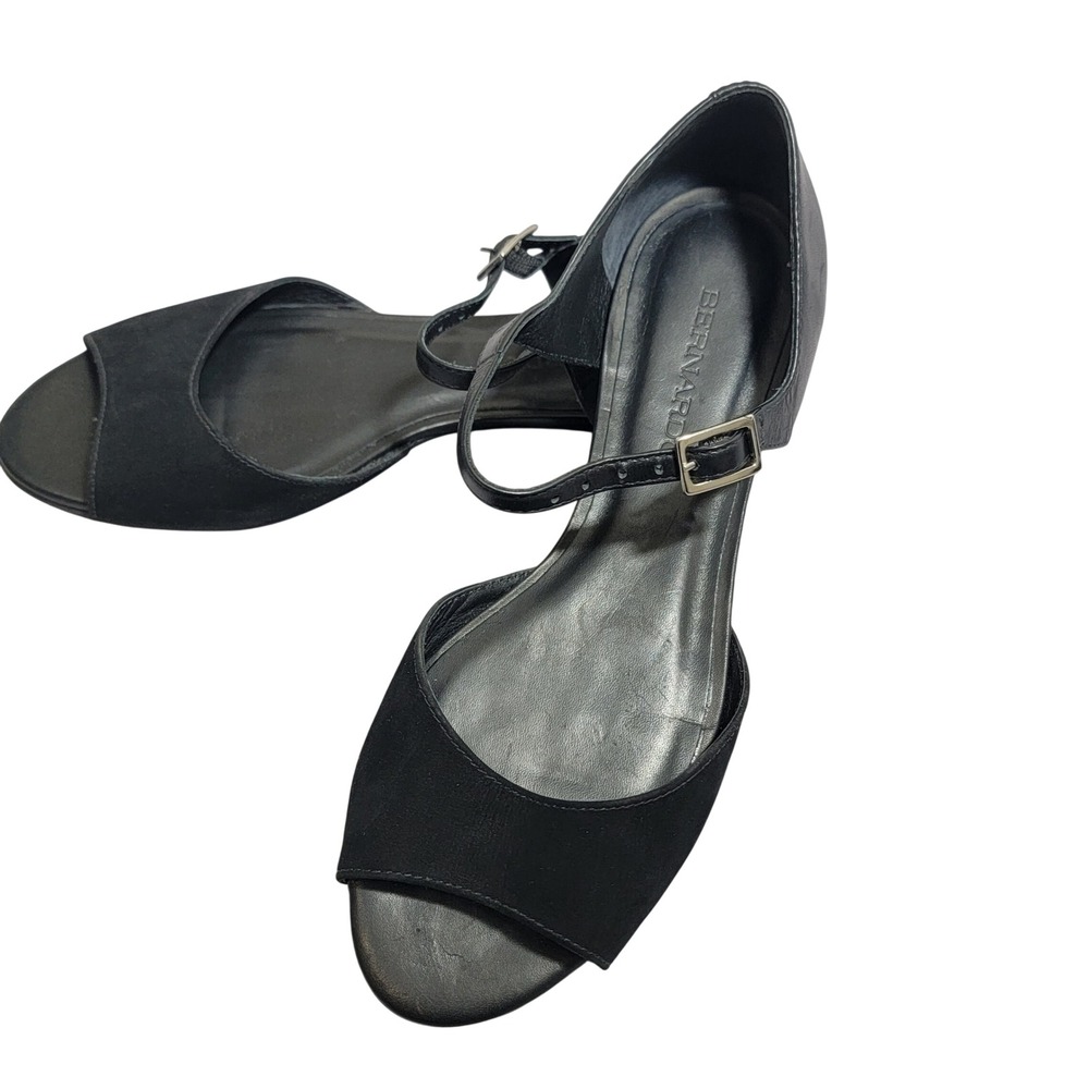 Bernardo Womens Black Leather Suede Peep Toe Ankle Strap Flats Sandals Size 6.5M